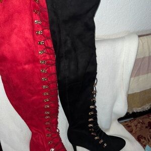 Two pairs of very Elegant Red and Black Over-the-Knee Boots